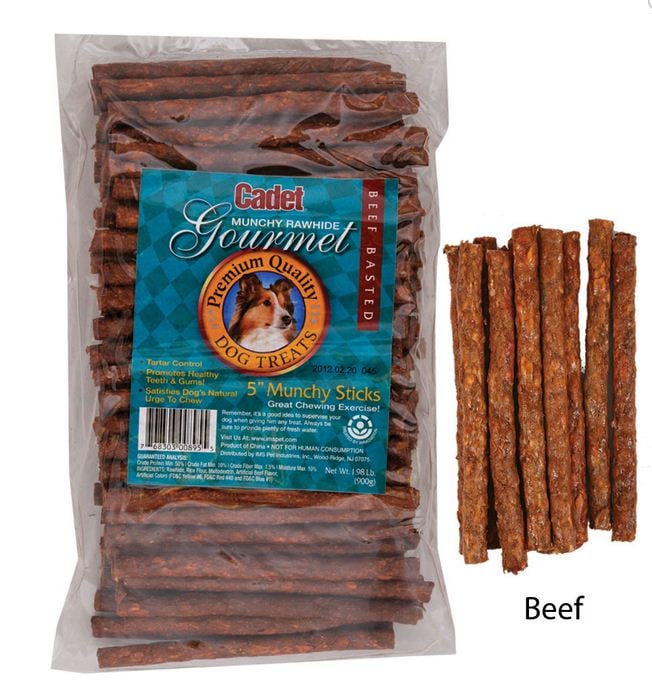 Cadet Gourmet Premium Quality Natural 100-Pack Rawhide Beef Munchy Sticks For Dogs 5-Inch 