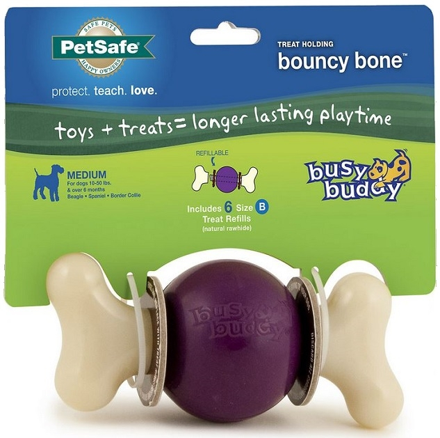 PetSafe Busy Buddy Bouncy Bone, 3-in-1 Dog Toy, Includes Treat
