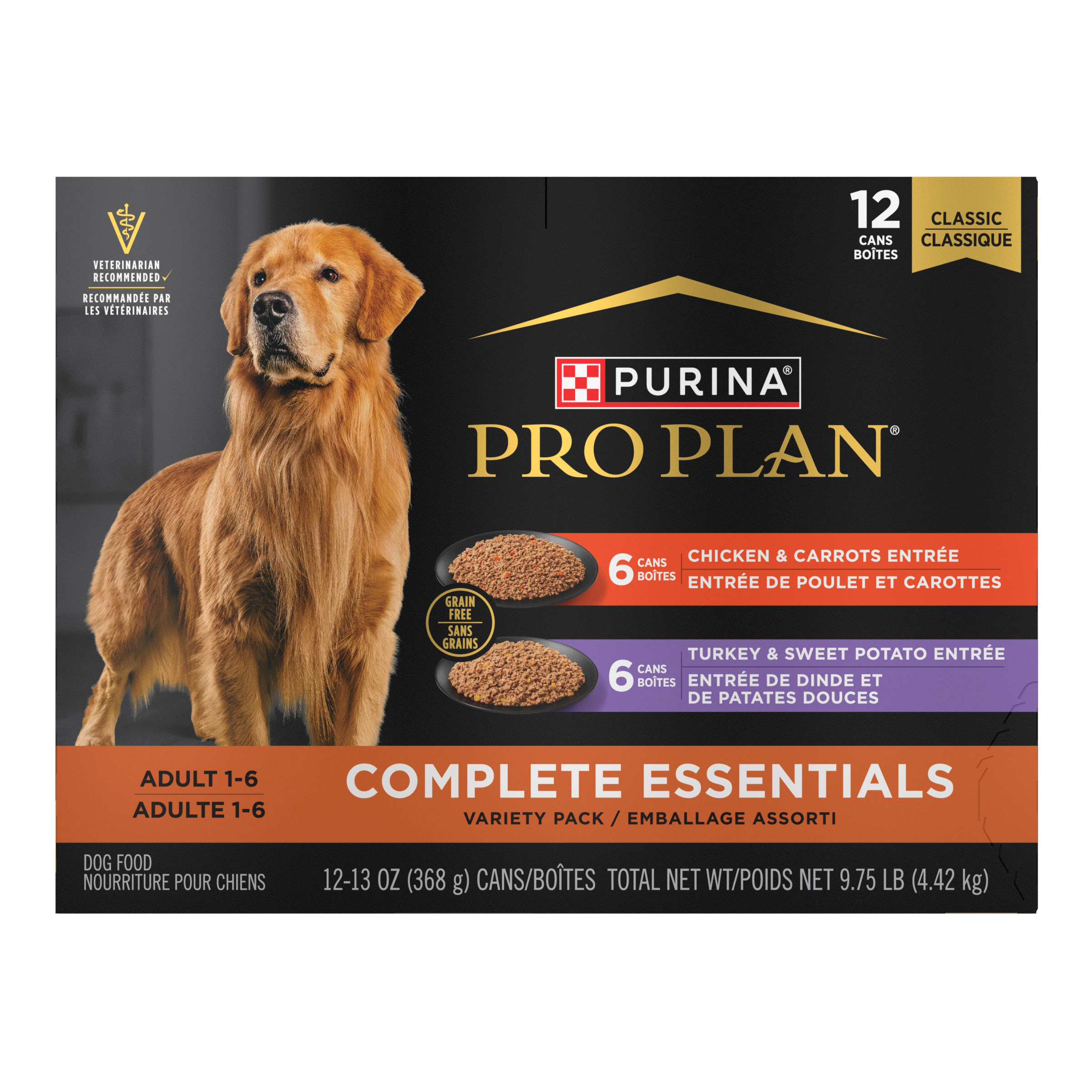 Purina Pro Plan Complete Essentials Grain-Free Pate Chicken & Turkey Entrees Wet Dog Food Variety Pack 13-oz, variety pack of 12