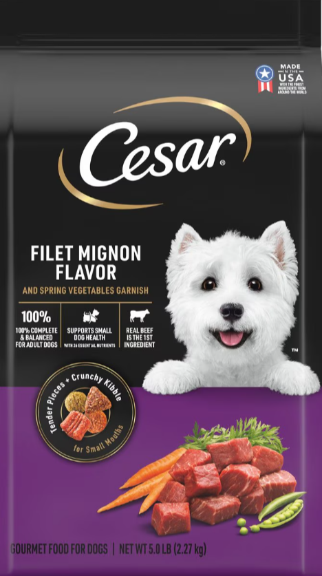 Cesar Filet Mignon Flavor & Spring Vegetables Garnish Small Breed Dry Dog Food 5-lb