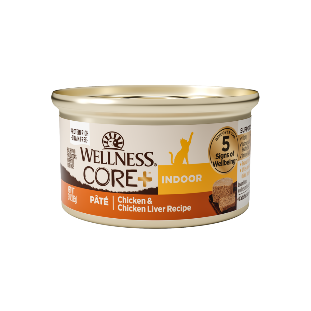 Wellness CORE Natural Grain Free Indoor Chicken and Chicken Liver Smooth Pate Wet Canned Cat Food 55oz case of 24 Wellness CORE Natural Grain Free Indoor Chicken and Chicken Liver Smooth Pate Wet Canned Cat Food 55oz case of 24