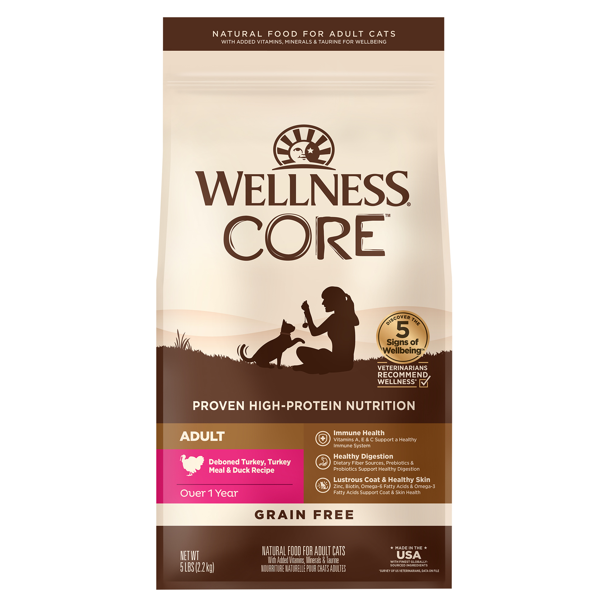 Wellness CORE Grain Free Natural Turkey Turkey Meal and Duck Dry Cat Food 5lb