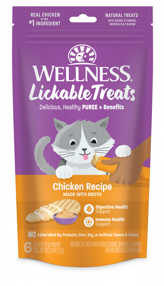 Wellness Lickable Treats Soft Puree Natural Grain Free Chicken Cat 2.5 oz C=24