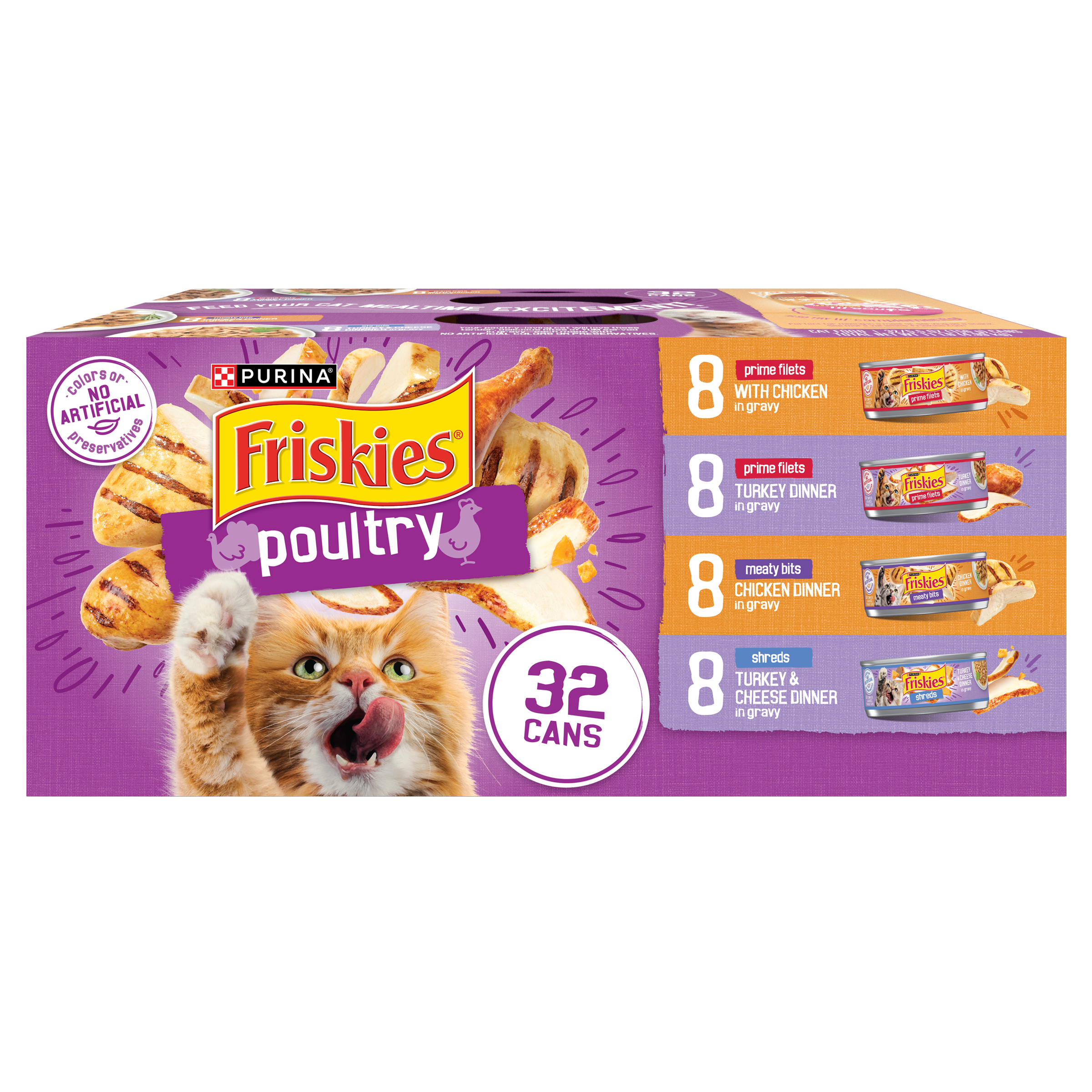 Purina Friskies Gravy Wet Cat Food Variety Pack, Poultry Shreds, Meaty Bits and Prime Filets - (32) 5.5 oz. Cans