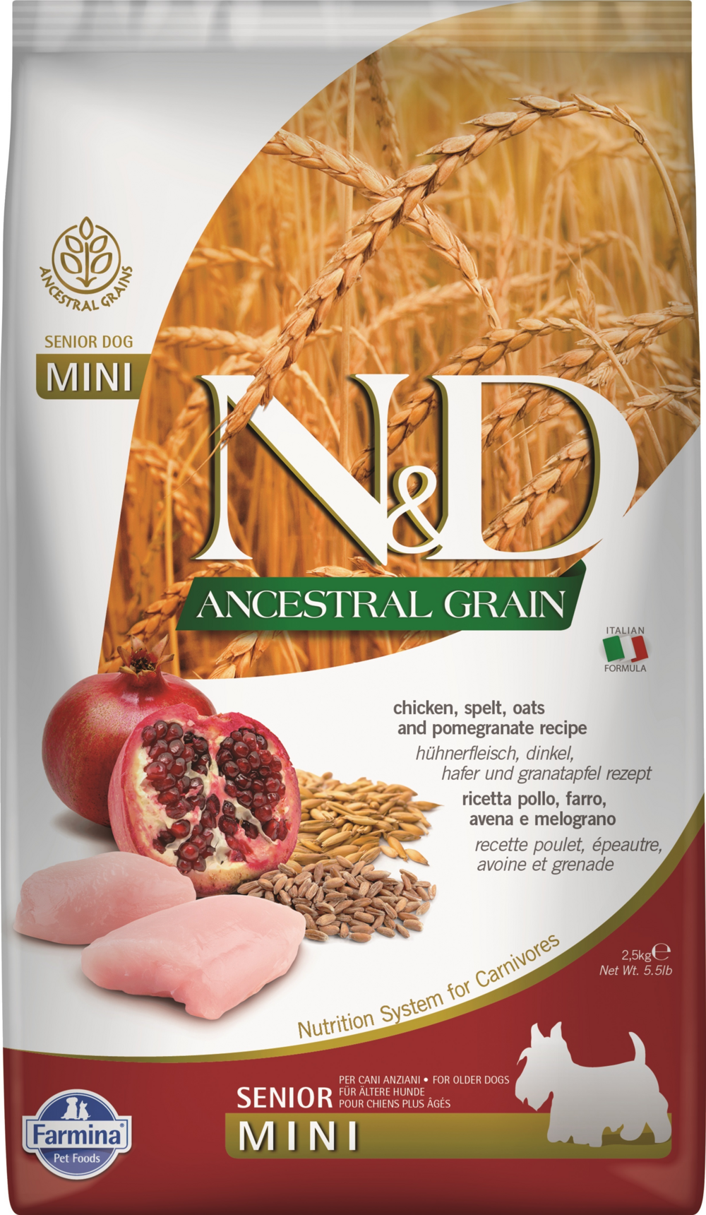 Farmina ND Ancestral Grain Canine Chicken  Pomegranate Senior Mini Dry Dog Food 55lb