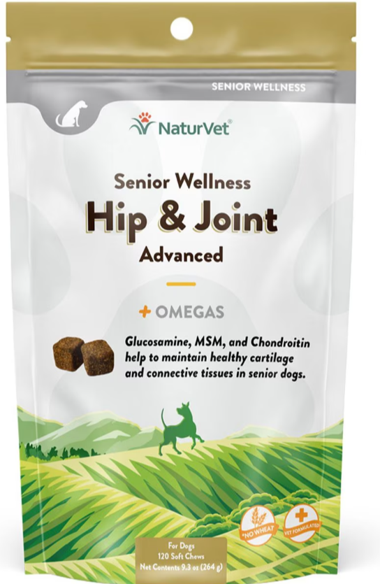 NaturVet Senior Hip and Joint Advanced Plus Omegas Soft Chews for Dogs 120-ct