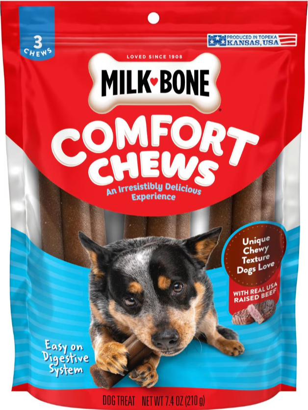Milk-Bone Comfort Chews, Dog Treats with Unique Chewy Texture and Real Beef 7.4-oz