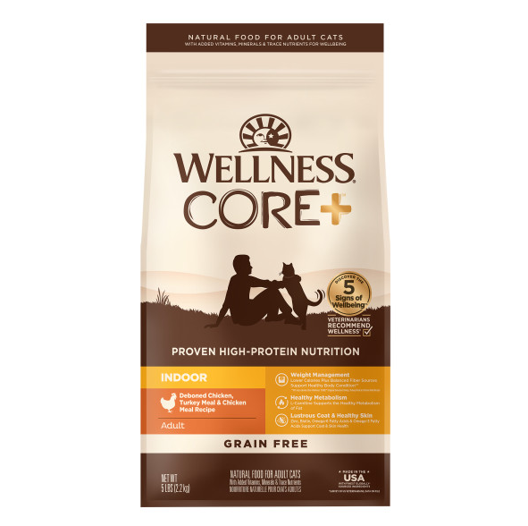 Wellness CORE Grain Free Natural Indoor Health Chicken and Turkey Recipe Dry Cat Food 5lb