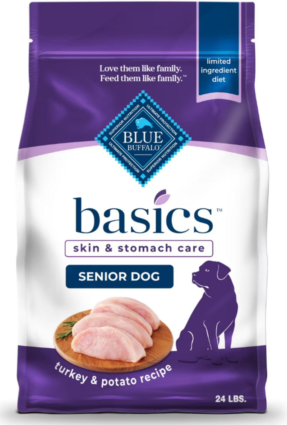 Blue Buffalo Basics Senior Skin  Stomach Care Turkey  Potato Recipe Dry Dog Food 24lb