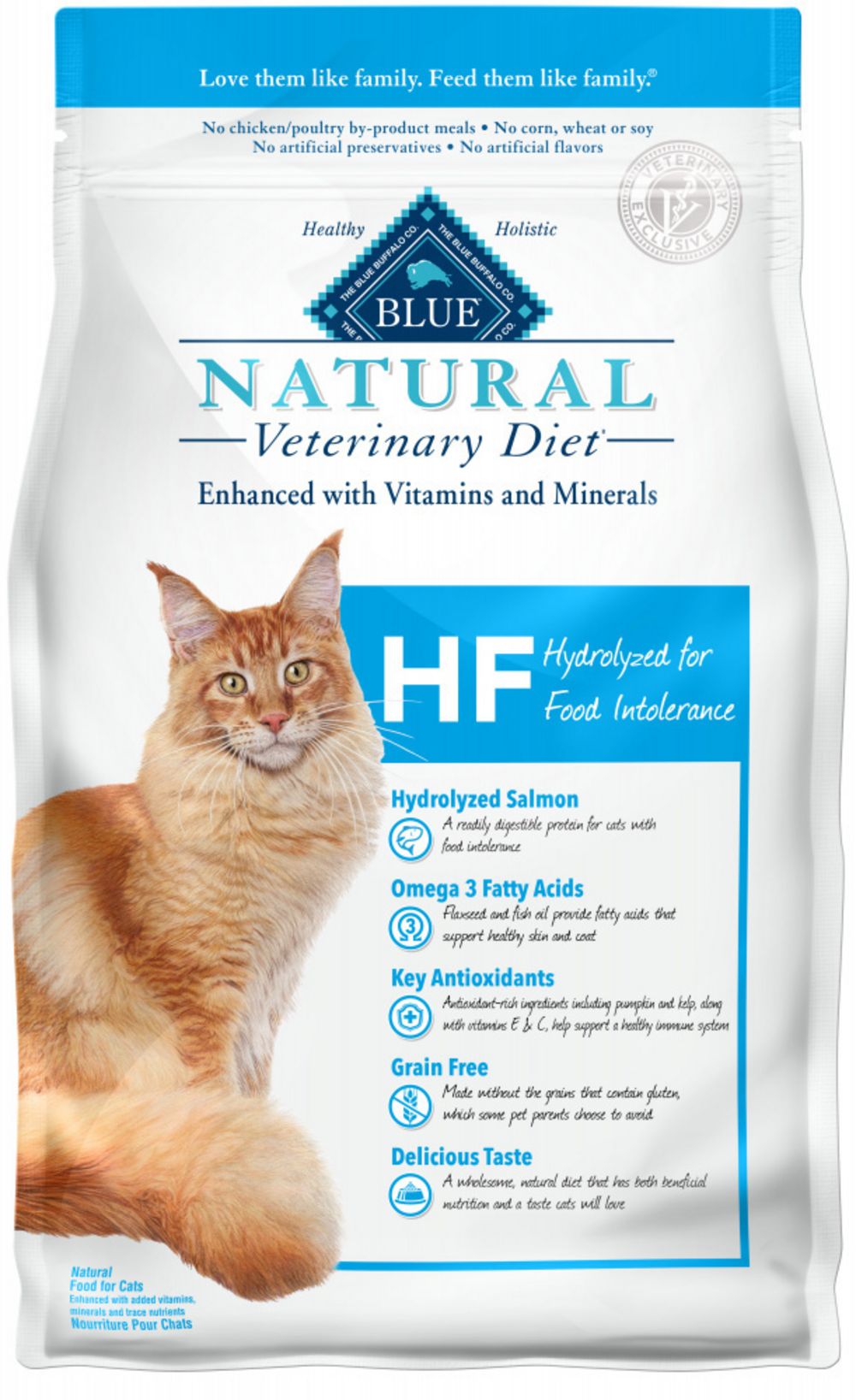 BLUE Natural Veterinary Diet HF Hydrolyzed for Food Intolerance Dry Cat Food 7lb