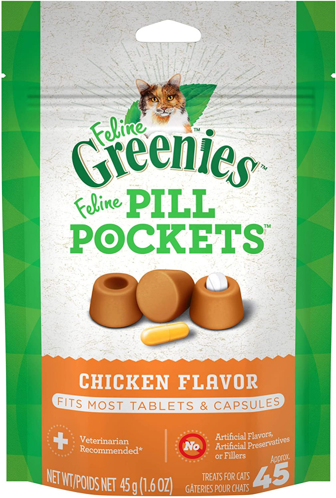 Greenies Pill Pockets Feline Chicken Flavor Cat Treats For capsules or tablets: 1.6-oz, 45 count