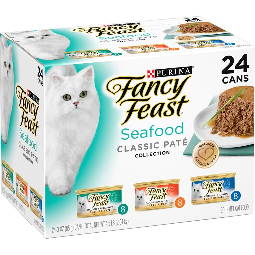 Fancy Feast Classic Seafood Feast Variety Pack Canned Cat Food 3-oz, variety pack of 24