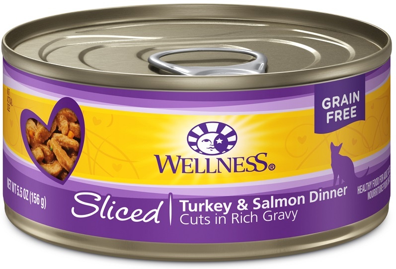 Wellness Grain Free Natural Sliced Turkey and Salmon Dinner Wet Canned Cat Food 55oz case of 24