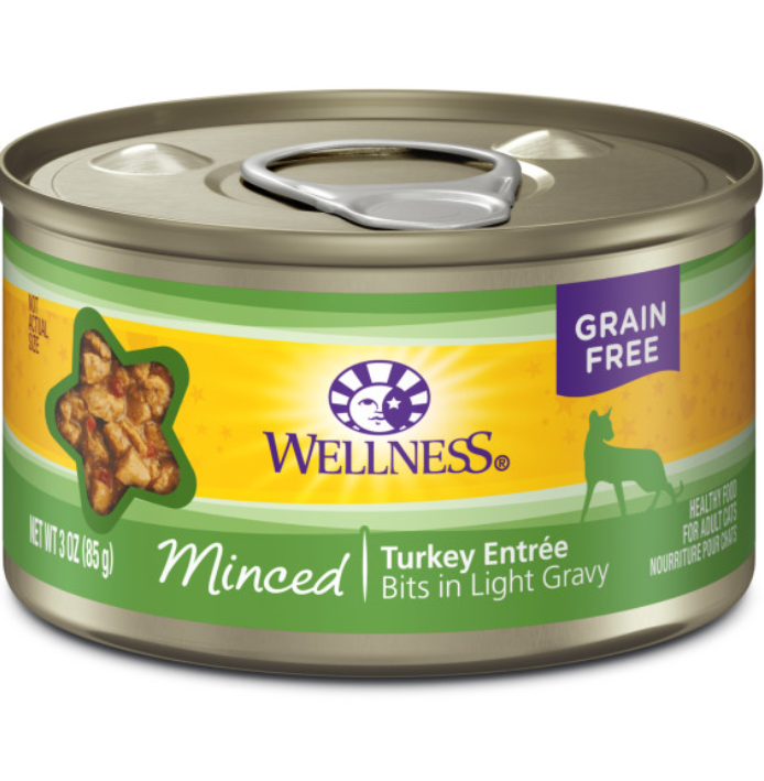 Wellness Grain Free Natural Minced Turkey Entree Wet Canned Cat Food 3oz case of 24