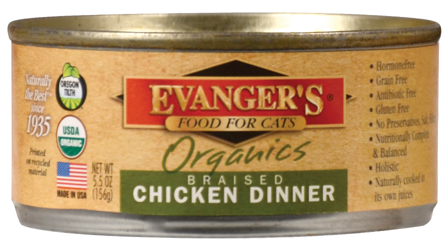 Evangers Organic Braised Chicken Canned Cat Food 5oz case of 24