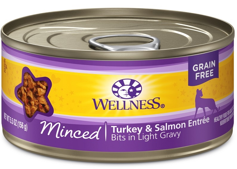 Wellness Grain Free Natural Minced Turkey and Salmon Entree Wet Canned Cat Food 55oz case of 24