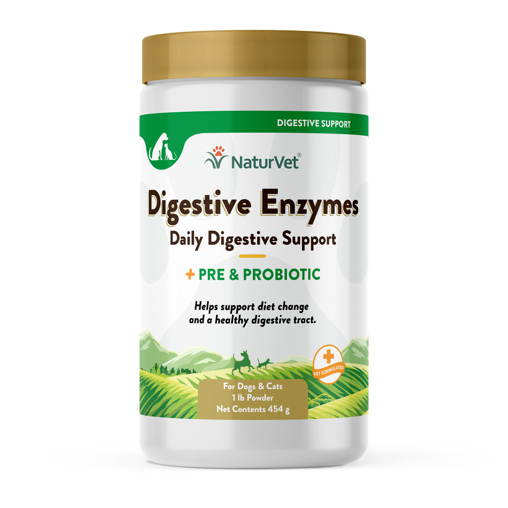 NaturVet Digestive Enzymes Powder with Prebiotics and Probiotics for Dogs and Cats 4-oz.