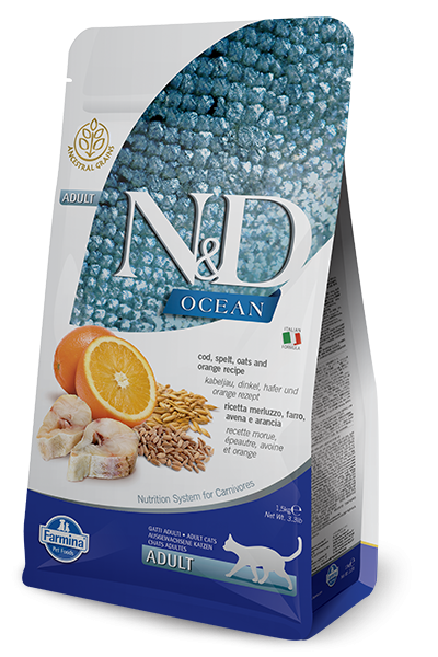 Farmina Ocean ND Natural  Delicious Adult Cod Spelt Oats  Orange Dry Cat Food 33lb