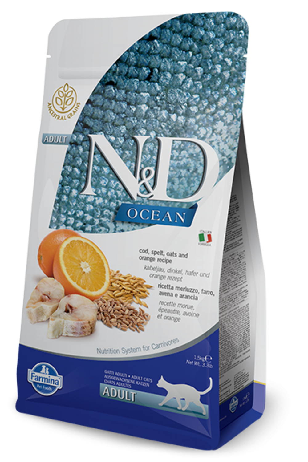 Farmina Ocean ND Natural  Delicious Adult Cod Spelt Oats  Orange Dry Cat Food 33lb