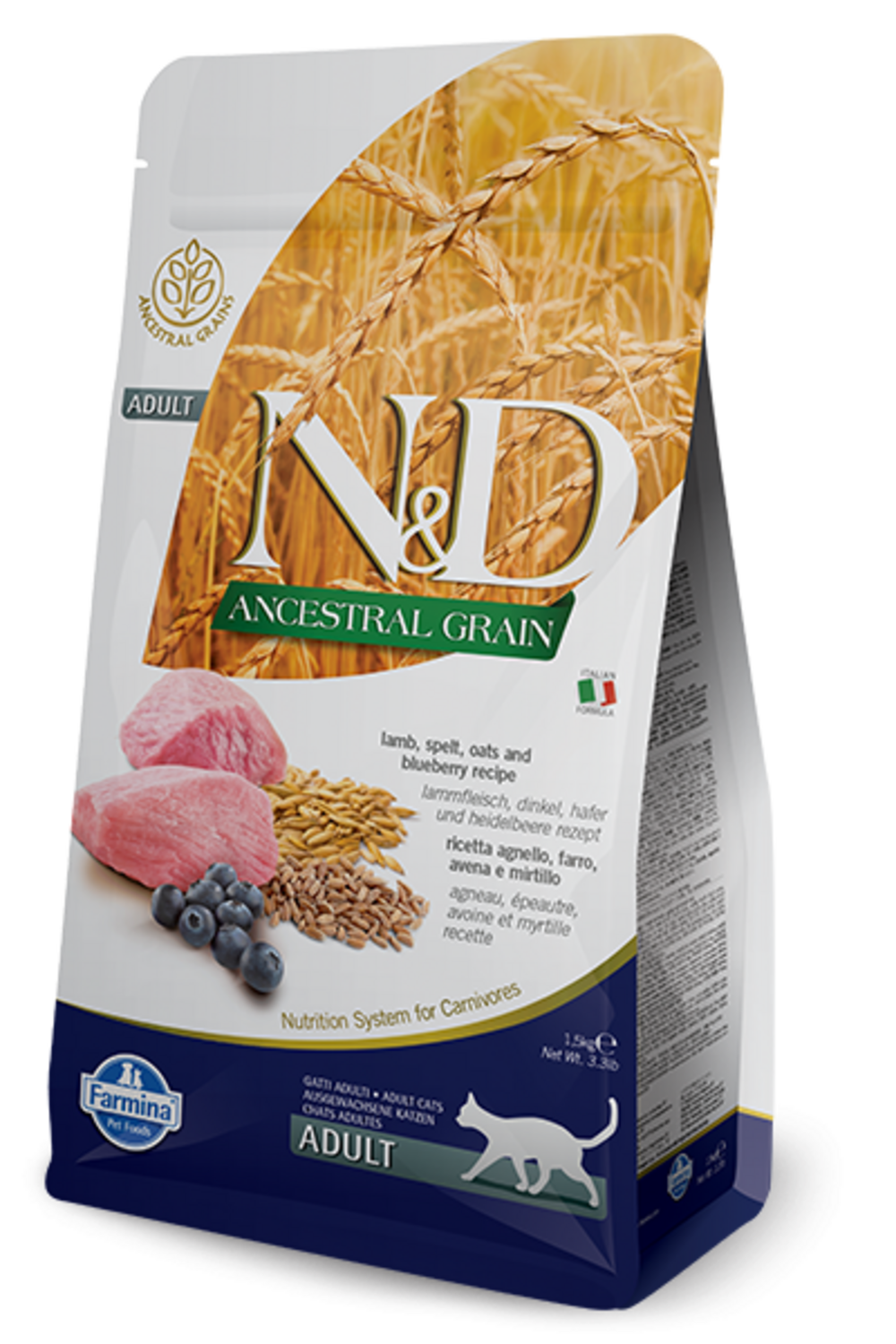 Farmina ND Natural  Delicious Low Grain Adult Lamb  Blueberry Dry Cat Food 33lb