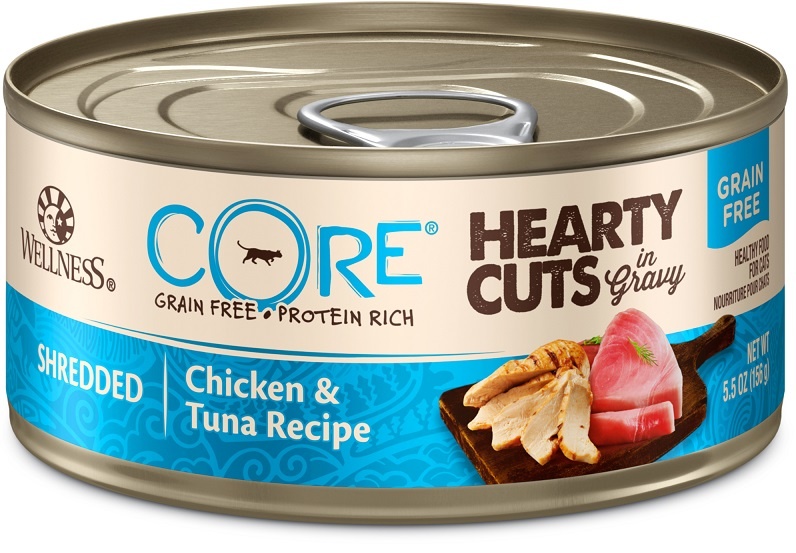 Wellness CORE Natural Grain Free Hearty Cuts Chicken and Tuna Canned Cat Food 55oz case of 24