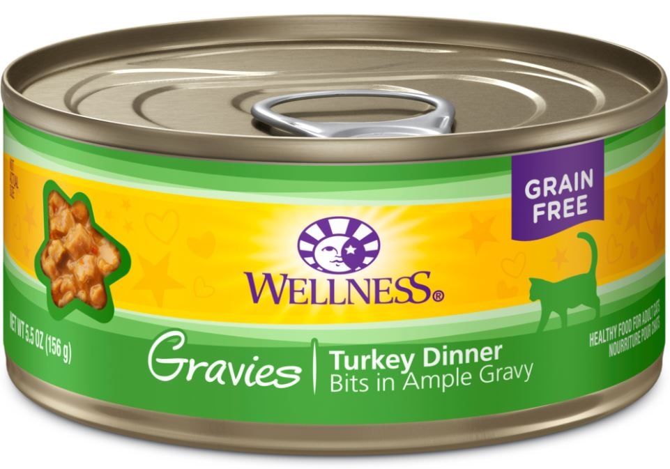 Wellness Natural Grain Free Gravies Turkey Dinner Canned Cat Food 3oz case of 12
