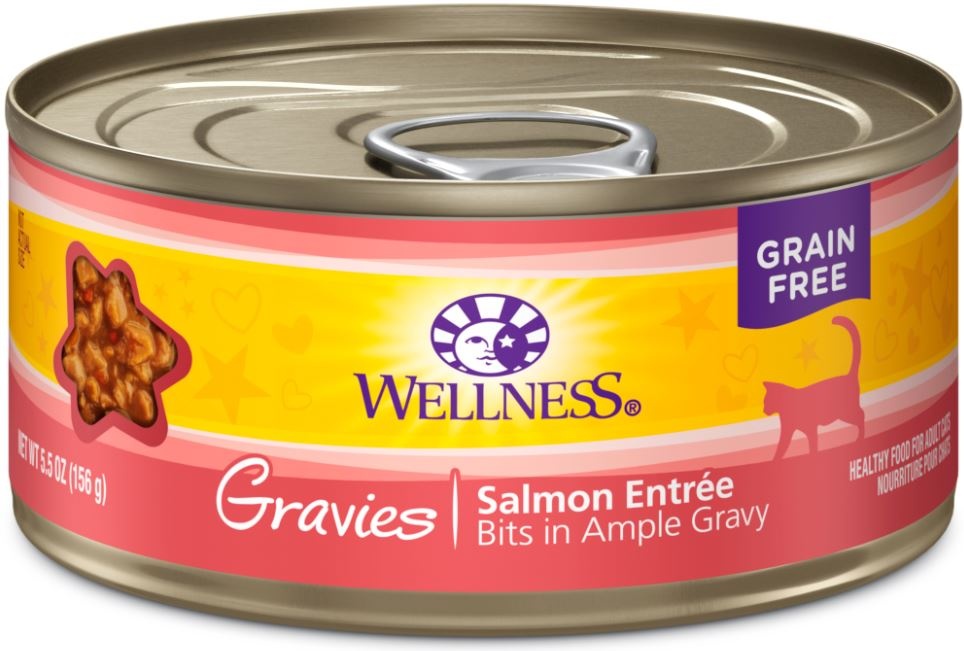Wellness Natural Grain Free Gravies Salmon Dinner Canned Cat Food 3oz case of 12