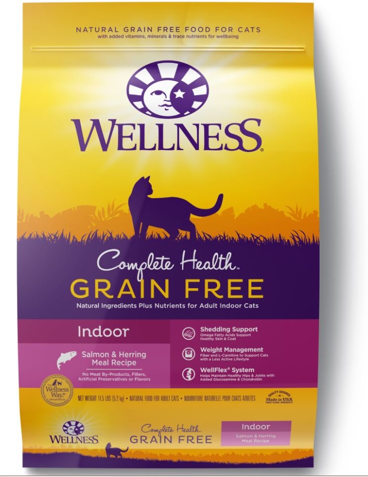 Wellness Complete Health Natural Indoor Adult Grain Free Salmon and Herring Dry Cat Food 55lb