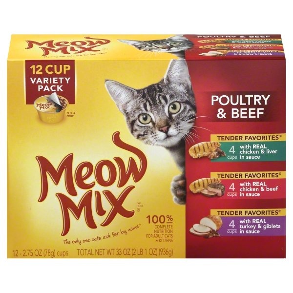 Meow Mix Tender Favorites Poultry and Beef Variety Pack Wet Cat Food 2.75-oz, variety pack of 12
