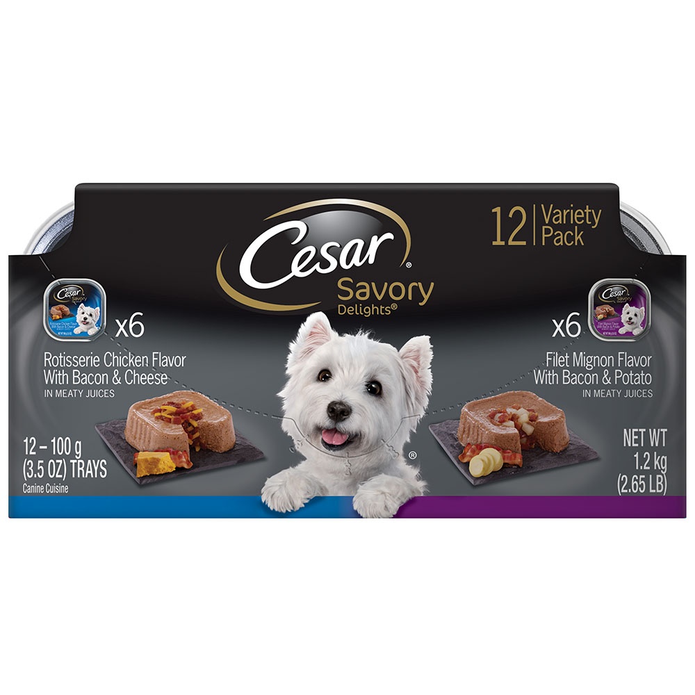 Cesar Savory Delights Pate Variety Pack with Rotisserie Chicken and Filet Mignon Wet Dog Food 3.5-oz, case of 12