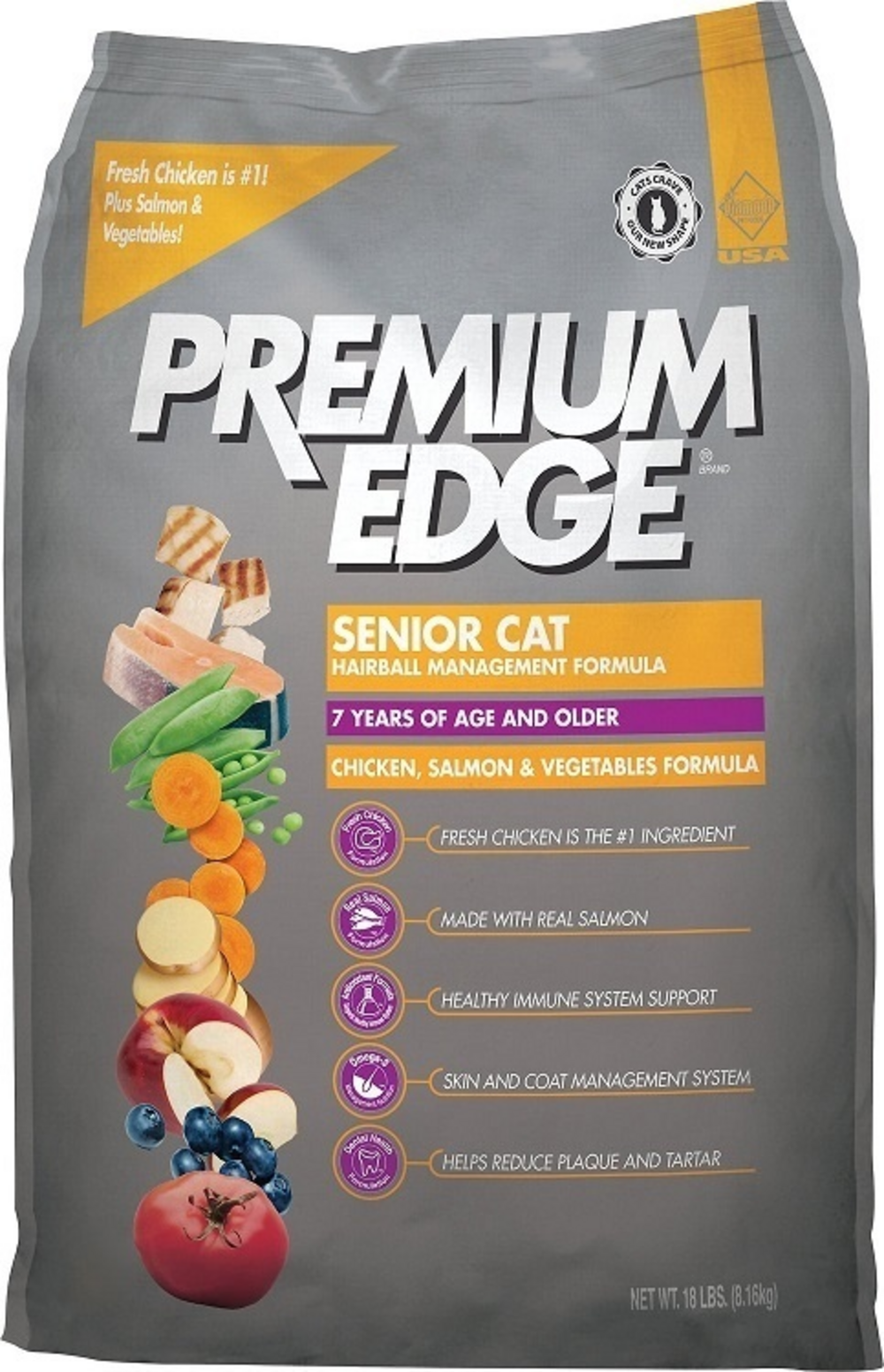 Premium Edge Senior Hairball Management Chicken Salmon Meal and Vegetables Formula Dry Cat Food 6lb