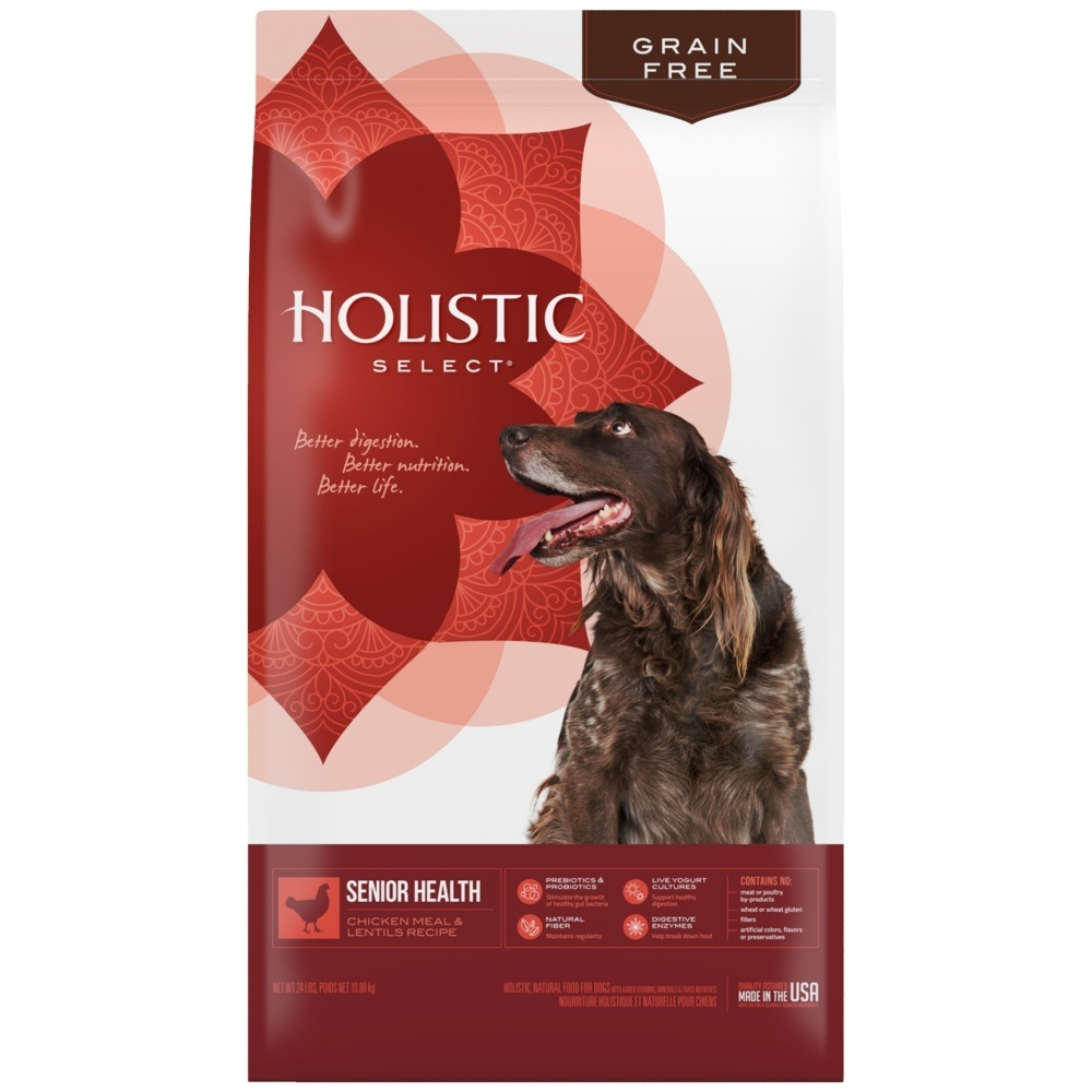 Holistic Select Natural Grain Free Senior Chicken Meal and Lentil Dry Dog Food 24lb