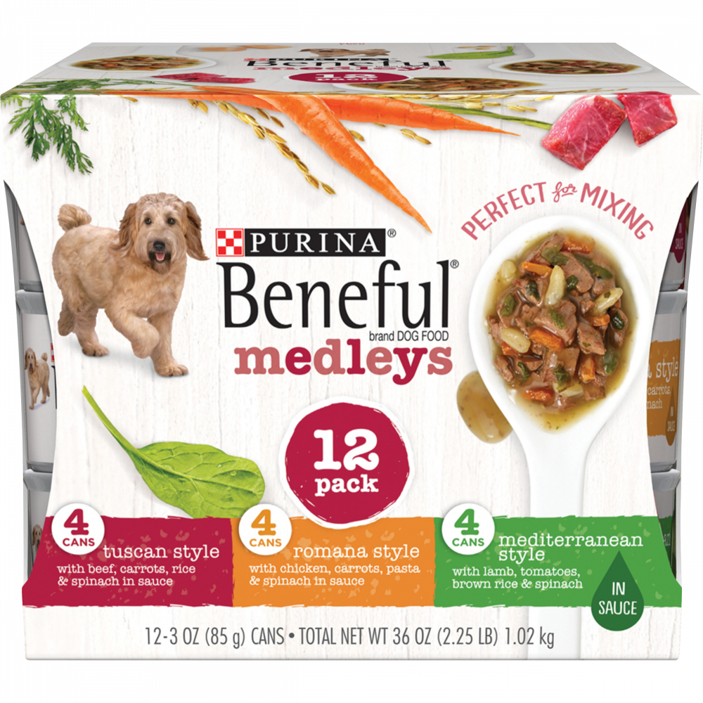 Beneful Medley Variety Pack Mediterranean, Romana, Tuscan Canned Dog food 3-oz, variety pack of 12
