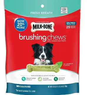 Milk-Bone Fresh Breath Daily Dental Brushing Chews for Small & Medium Dogs 19.6-oz, 25-pack