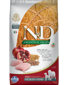 Farmina N&D Natural and Delicious Ancestral Grain Medium & Maxi Chicken & Pomegranate Adult Dry Dog Food